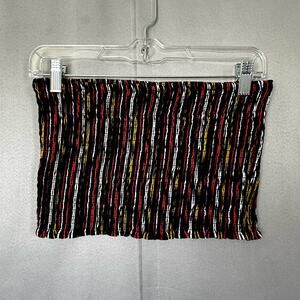 Women's Express One Eleven Bandeau Smocked Sleeveless Crop Top- Black Multi-Size
